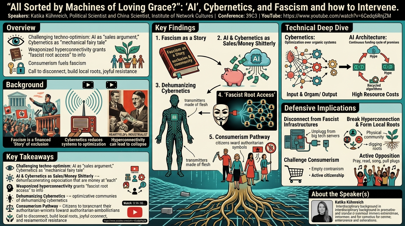 Visual summary for All Sorted by Machines of Loving Grace?: "AI", Cybernetics, and Fascism and how to Intervene by Katika Kühnreich