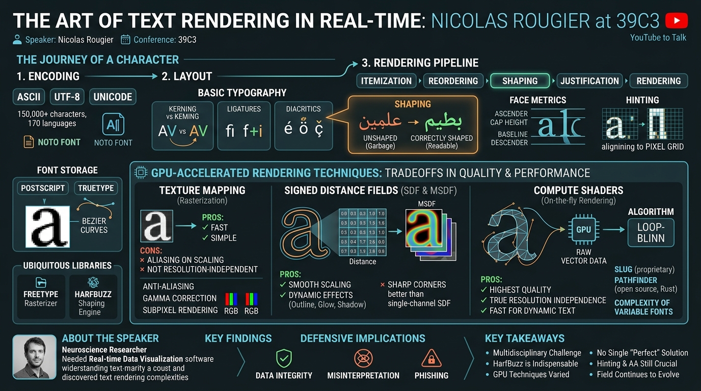 Visual summary for The art of text (rendering) by Nicolas Rougier