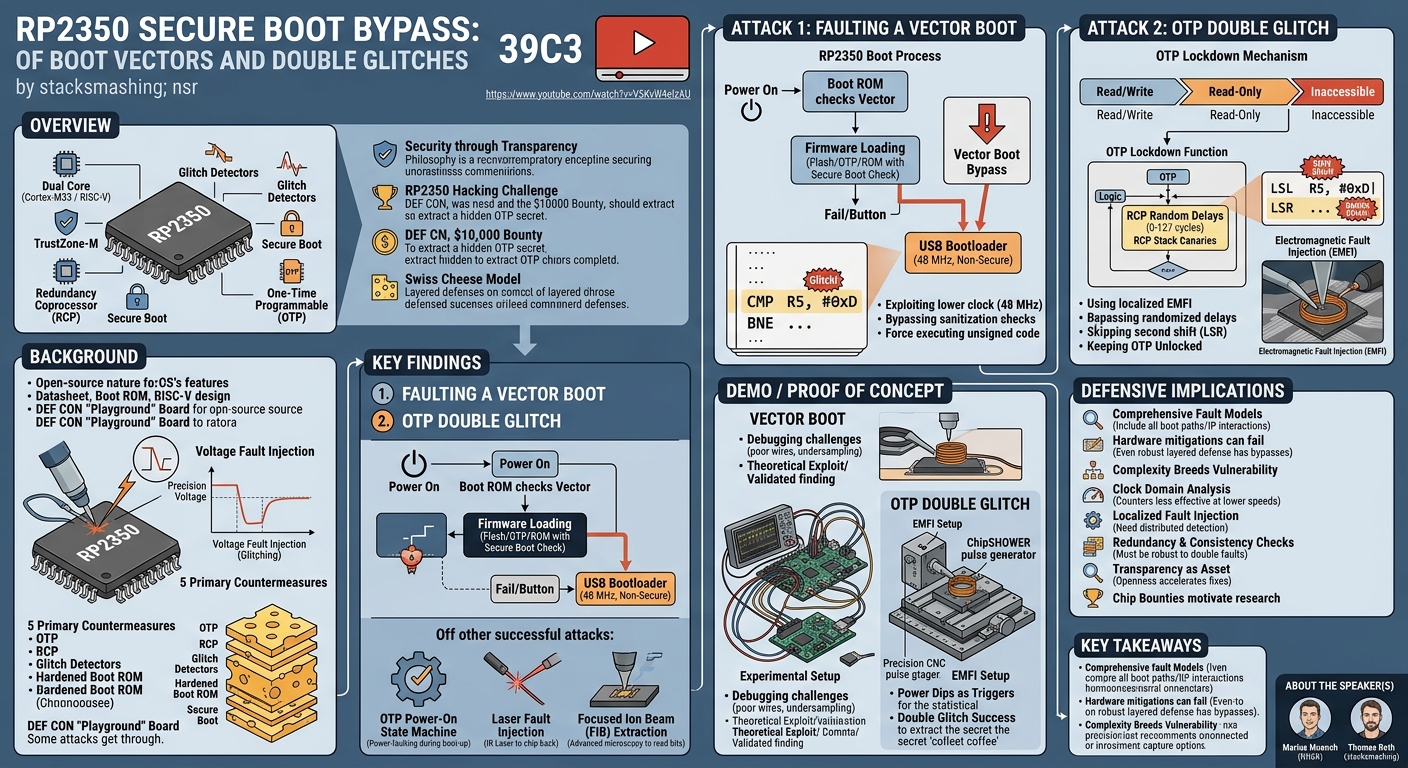Visual summary for Of Boot Vectors and Double Glitches: Bypassing RP2350's Secure Boot by stacksmashing, nsr