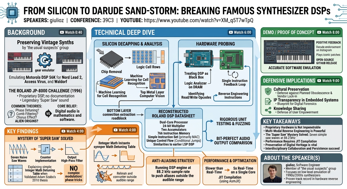 Visual summary for From Silicon to Darude Sand-storm: breaking famous synthesizer DSPs by giulioz