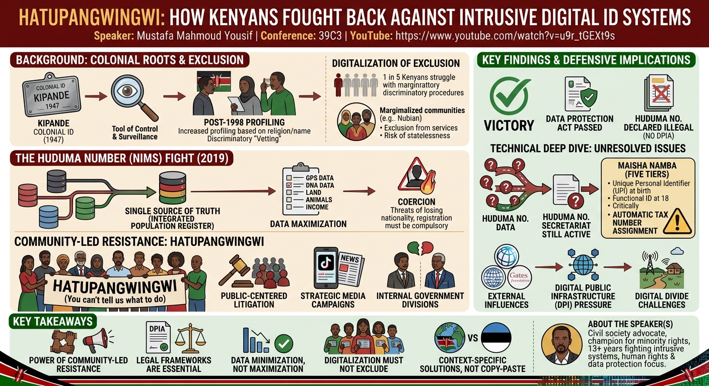 Visual summary for Hatupangwingwi: The story how Kenyans fought back against intrusive digital identity systems by Mustafa Mahmoud Yousif