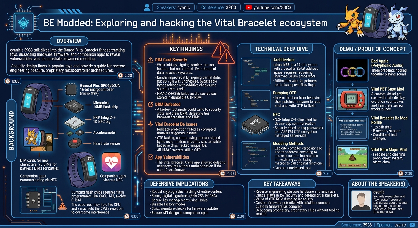 Visual summary for BE Modded: Exploring and hacking the Vital Bracelet ecosystem by cyanic