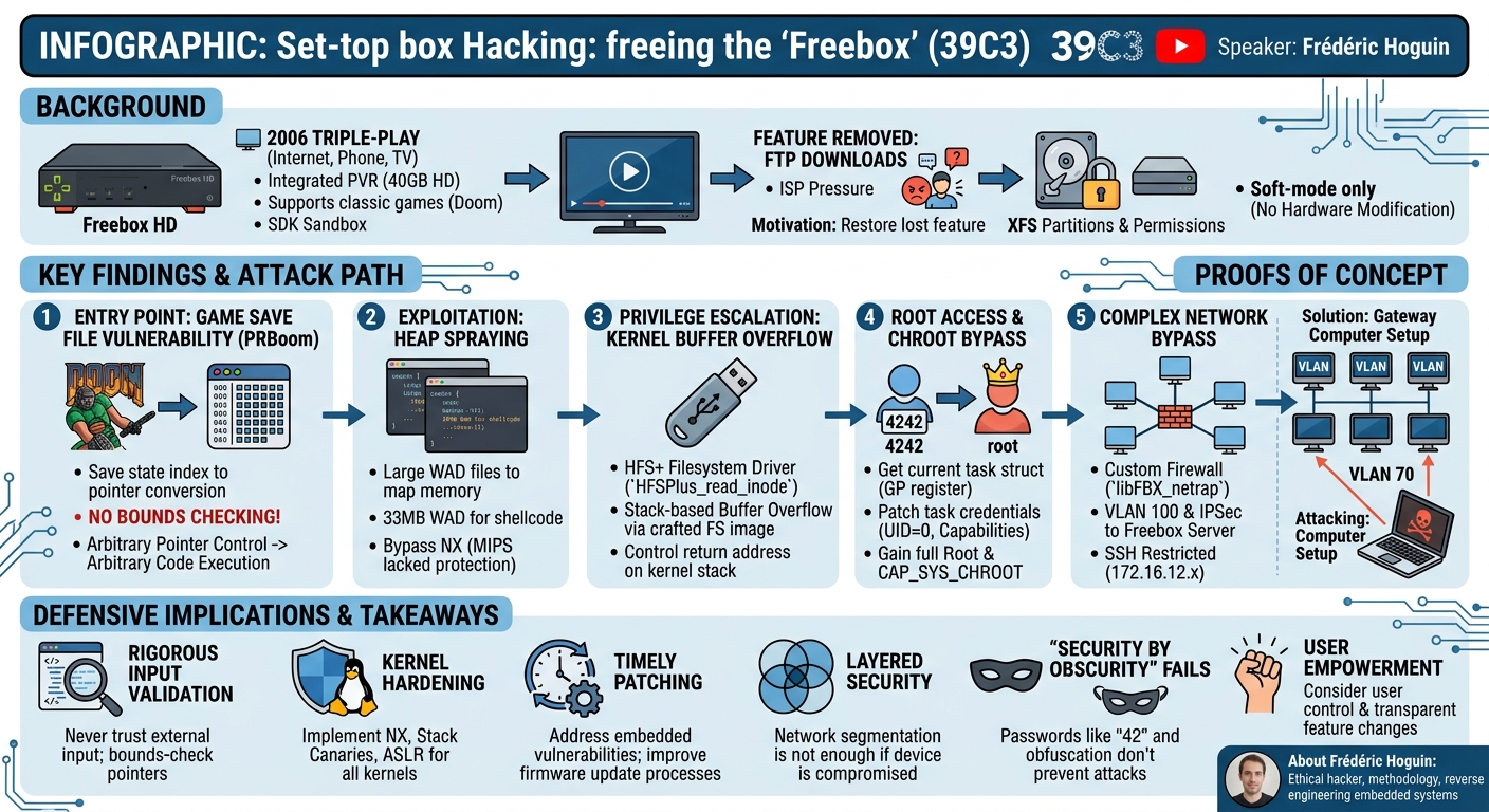 Visual summary for Set-top box Hacking: freeing the 'Freebox' by Frédéric Hoguin