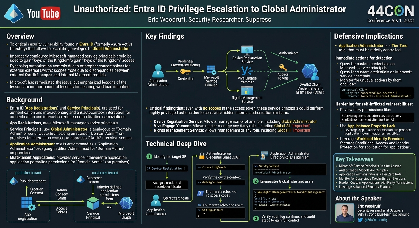 Visual summary for Entra ID Privilege Escalation to Global Administrator by Eric Woodruff