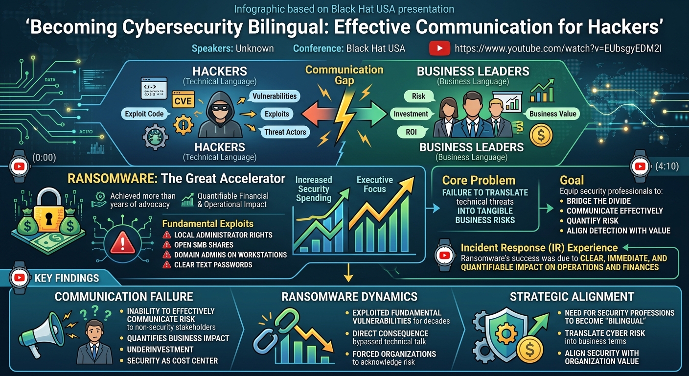 Visual summary for Becoming Cybersecurity Bilingual: Effective Communication for Hackers by Unknown