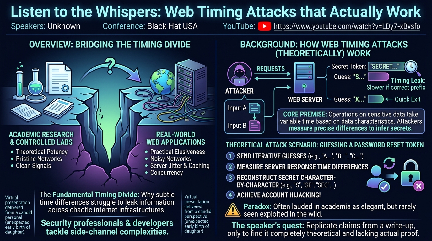Visual summary for Listen to the Whispers: Web Timing Attacks that Actually Work by Unknown