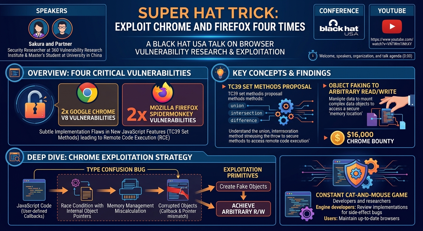 Visual summary for Super Hat Trick: Exploit Chrome and Firefox Four Times by Unknown