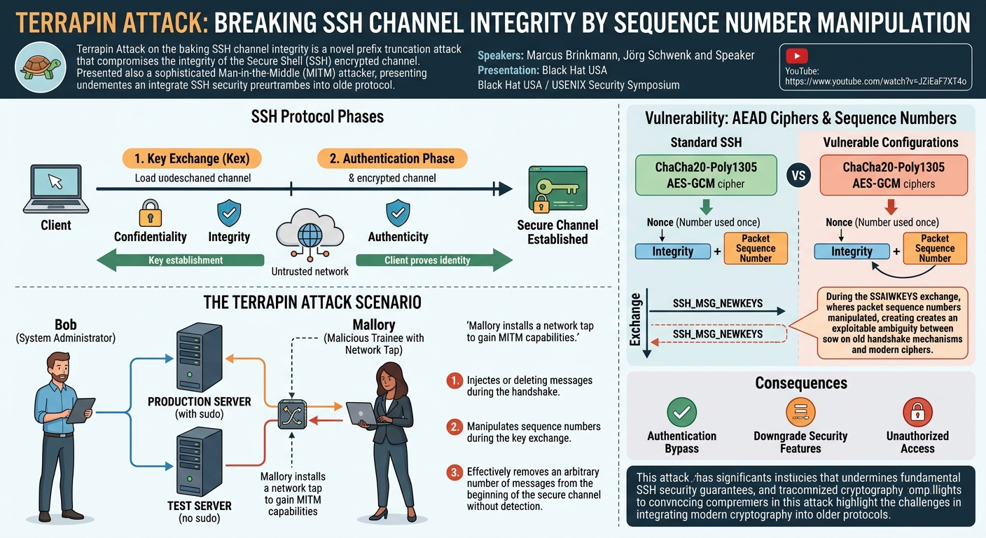 Visual summary for Terrapin Attack: Breaking SSH Channel Integrity by Sequence Number Manipulation by Unknown