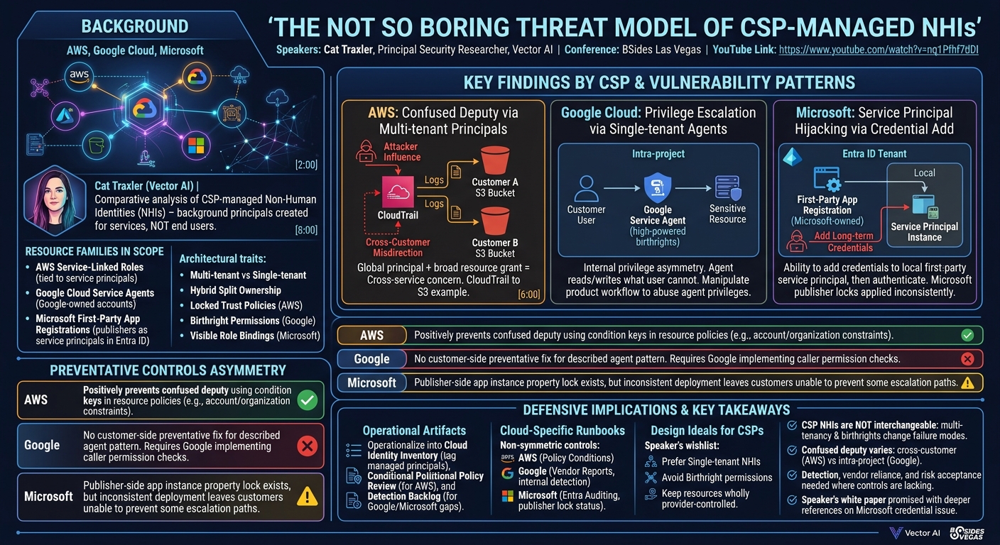Visual summary for The Not So Boring Threat Model of CSP-Managed NHI’s by Kat Traxler