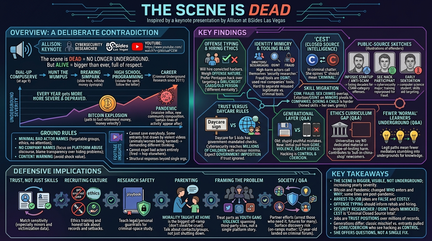 Visual summary for The Scene is Dead by Allison Nixon