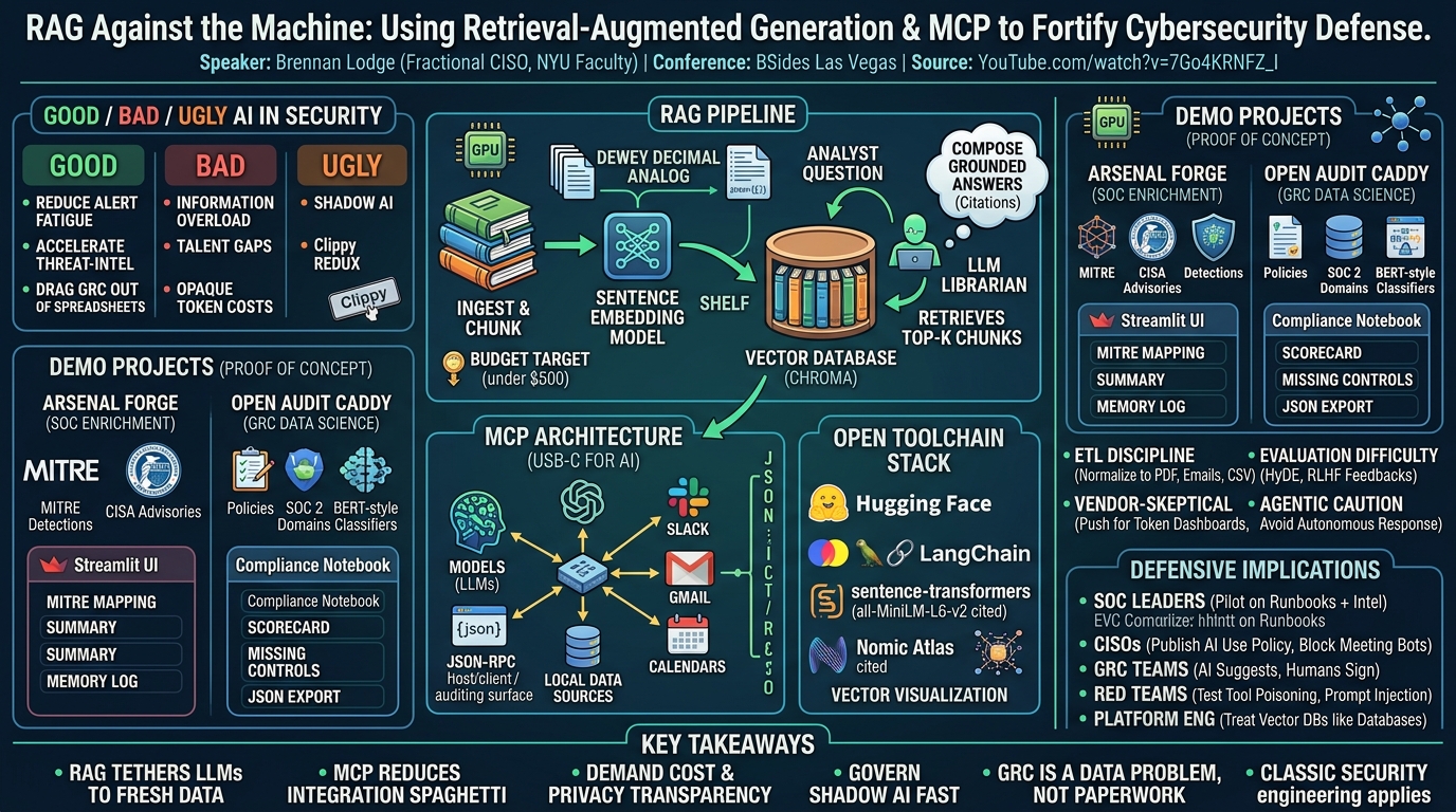 Visual summary for RAG Against the Machine: Using Retrieval-Augmented Generation & MCP to Fortify Cybersecurity Defense by Brennan Lodge