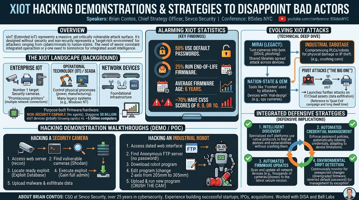 Visual summary for xIoT Hacking Demonstrations & Strategies to Disappoint Bad Actors by Brian Contos