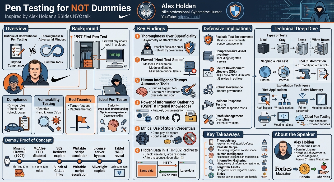Visual summary for Pen Testing for NOT Dummies by Alex Holden