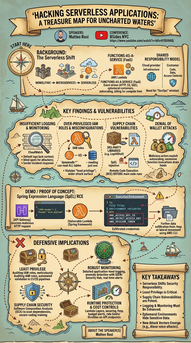 Visual summary for Hacking Serverless Applications: A Treasure Map for Uncharted Waters by Matteo Rosi