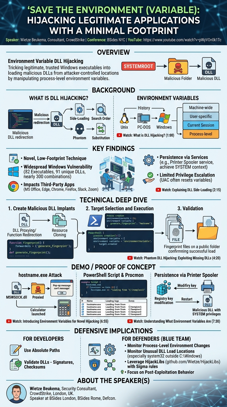 Visual summary for Save the Environment (Variable): Hijacking Legitimate Applications with a Minimal Footprint by Wietze Beukema