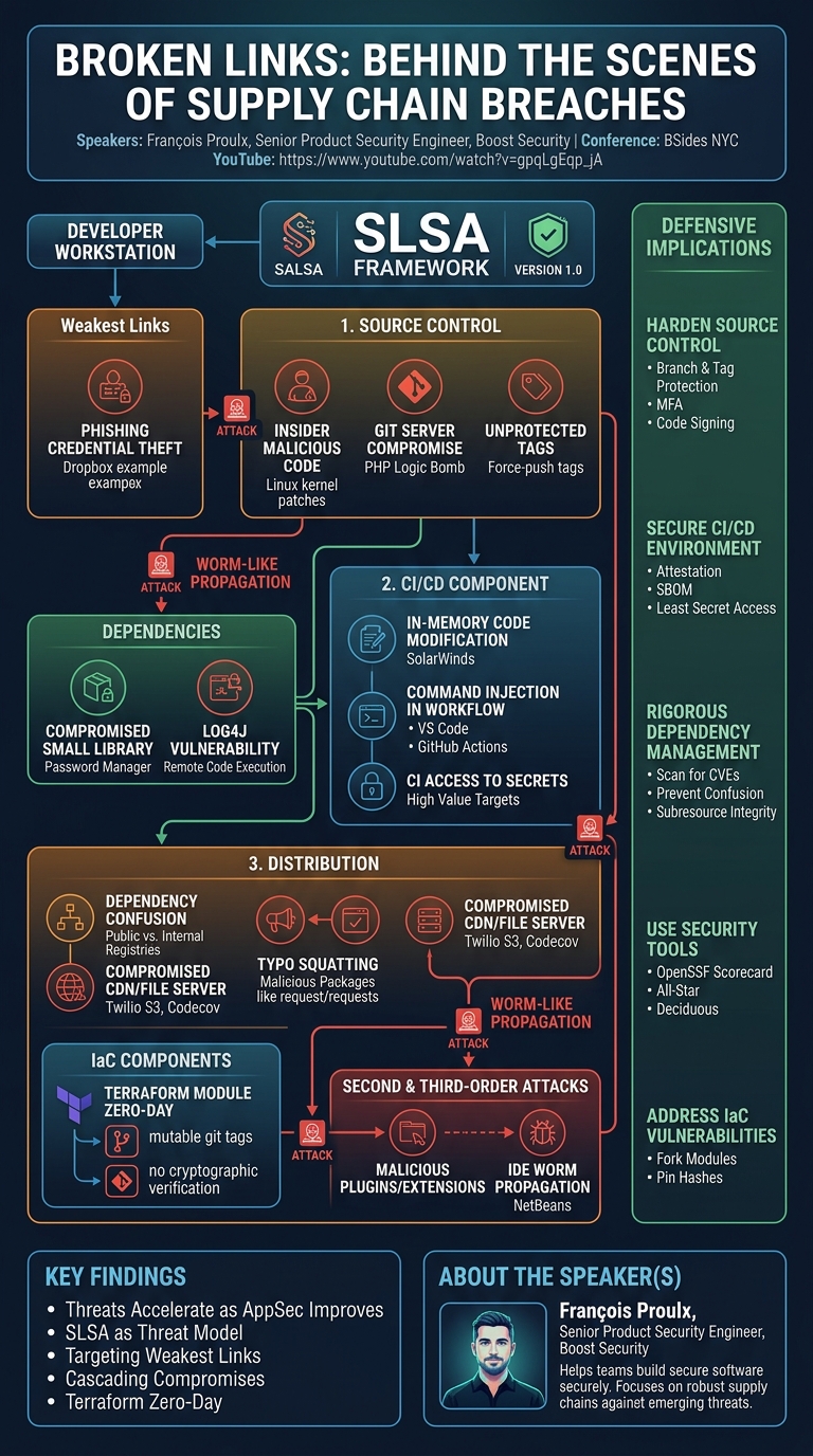 Visual summary for Broken links - Behind the scenes of Supply Chain breaches by François Proulx