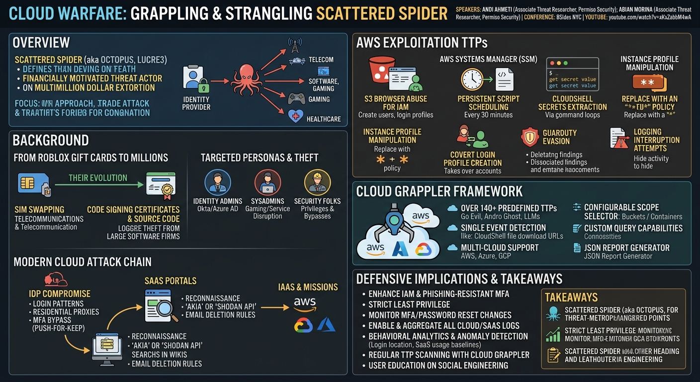 Visual summary for Cloud Warfare: Grappling and Strangling Scattered Spider by Andi Ahmeti, Abian Morina