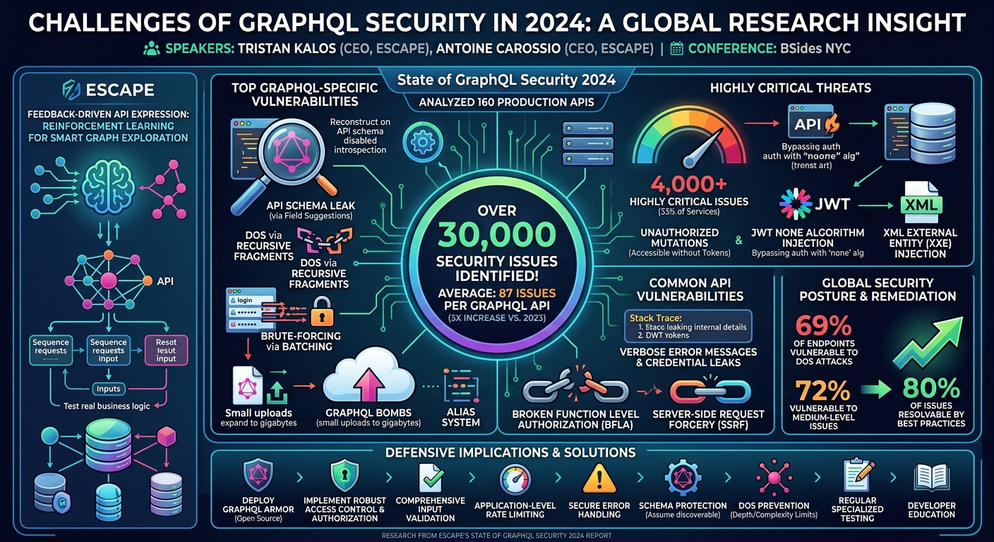 Visual summary for Challenges of GraphQL security in 2024 by Tristan Kalos, iCarossio