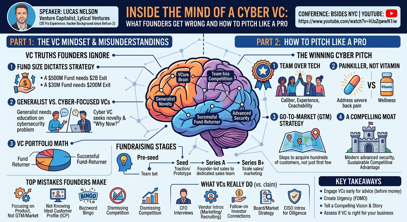Visual summary for Inside the Mind of a Cyber VC: What Founders Get Wrong and How to Pitch Like a Pro by Lucas Nelson