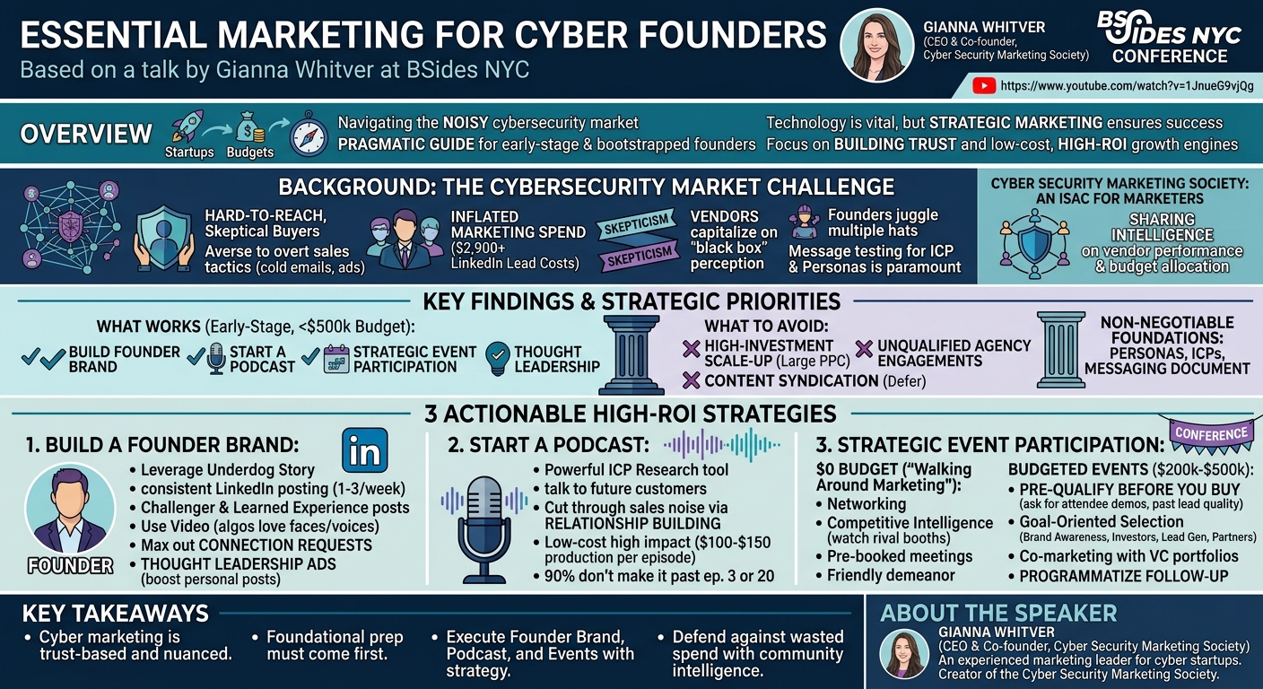 Visual summary for Essential Marketing for Cyber Founders by Gianna Whitver