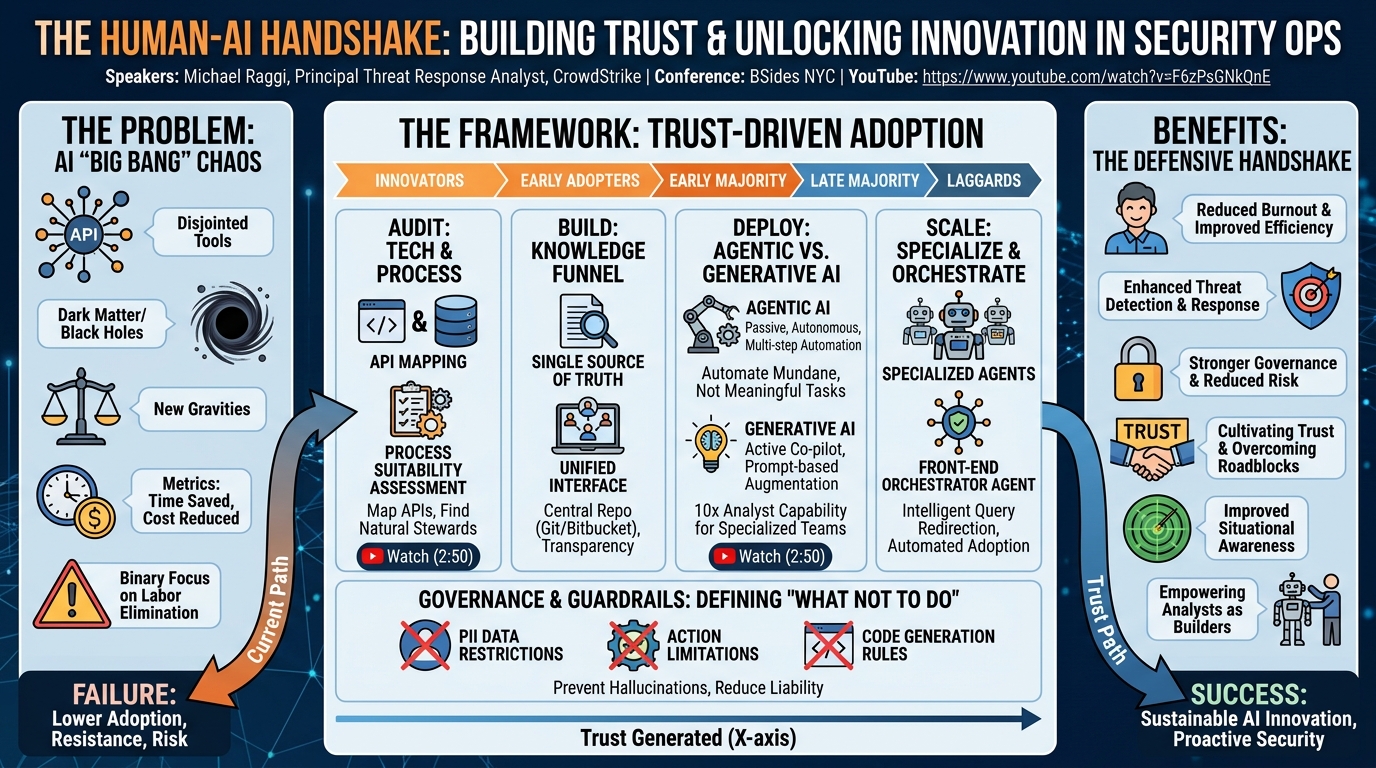 Visual summary for The Human-AI Handshake: A Framework to Build Trust and Unlock Innovation in Modern Security Ops by Michael Raggi