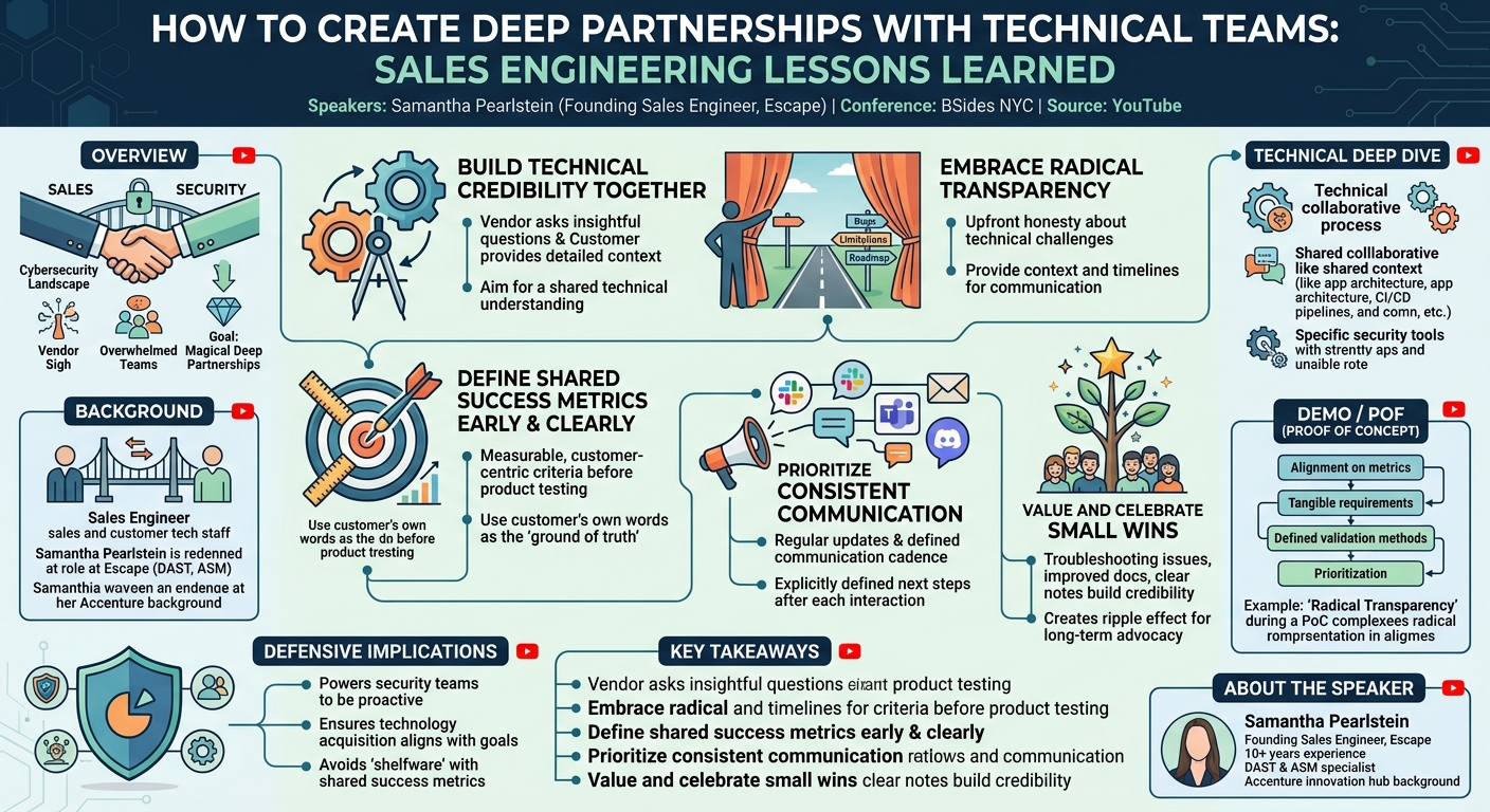 Visual summary for How to Create Deep Partnerships with Technical Teams: Sales Engineering Lessons Learned by Samantha Pearlstein