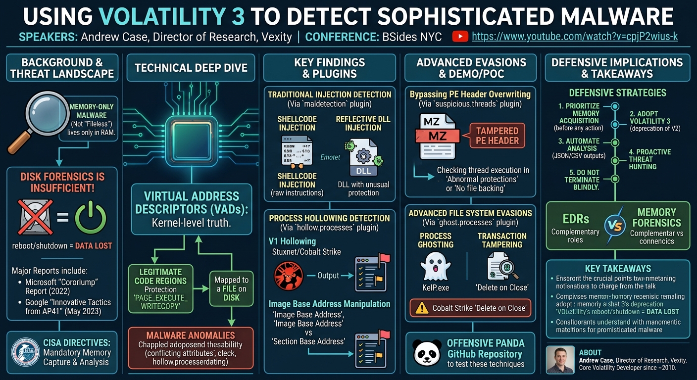 Visual summary for Using Volatility 3 to Detect Sophisticated Malware by Andrew Case
