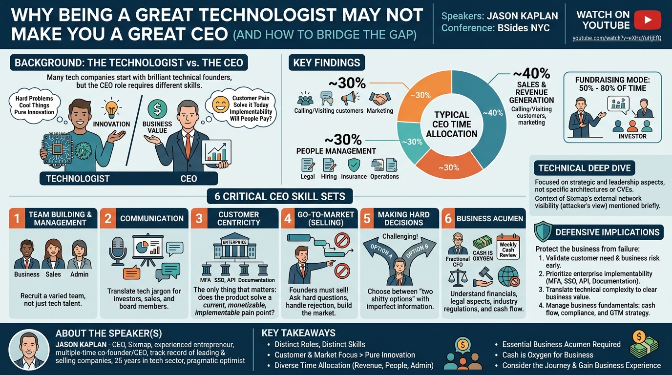 Visual summary for Why Being A Great Technologist May Not Make You A Great CEO (And How To Bridge The Gap) by Jason Kaplan