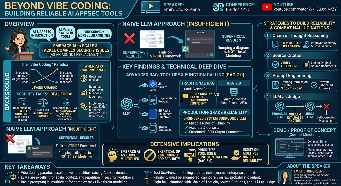 Visual summary for Beyond Vibe Coding: Building Reliable AI AppSec Tools by Emily Choi-Greene