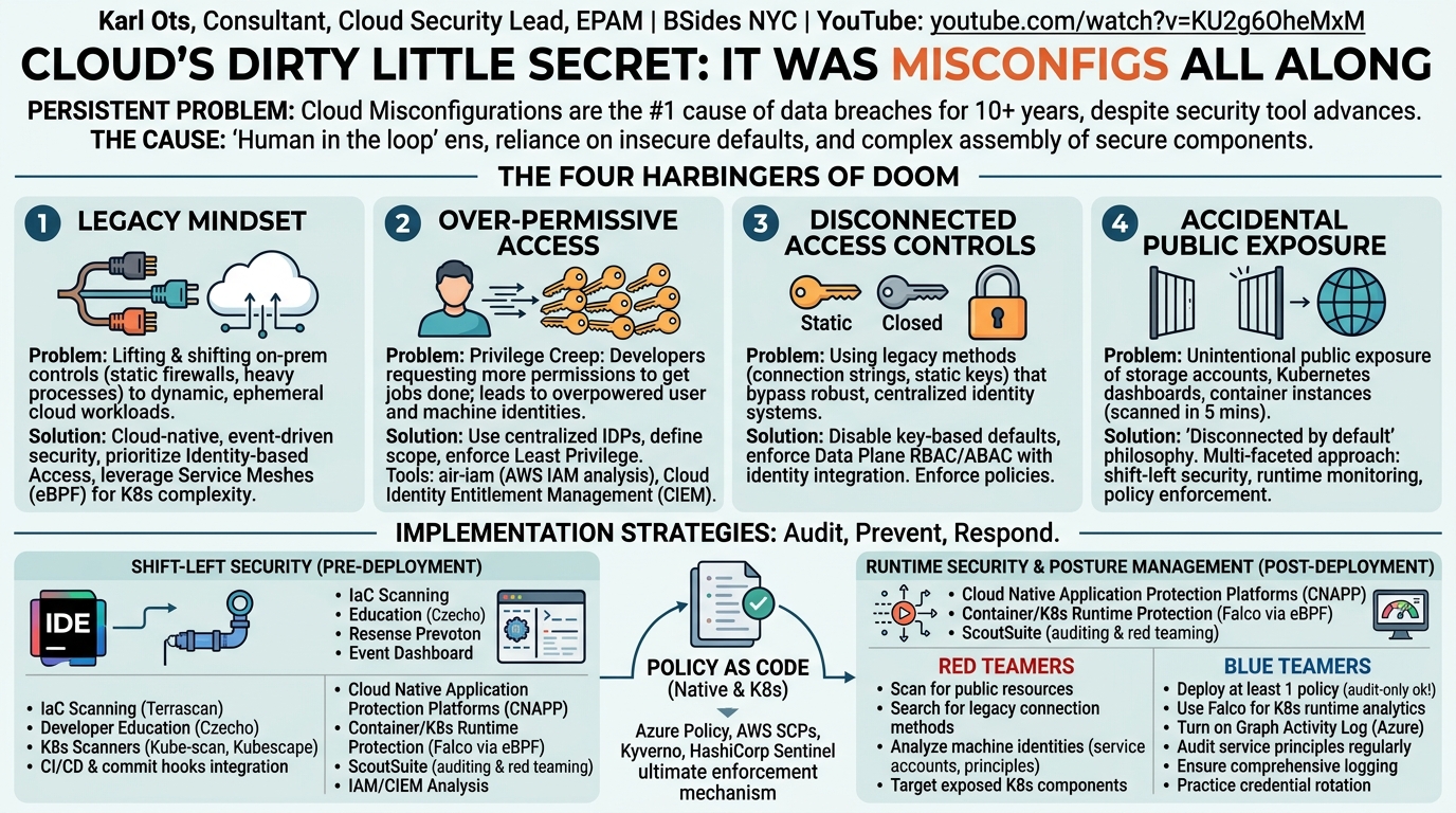 Visual summary for Cloud's Dirty Little Secret: It Was Misconfigs All Along by Karl Ots