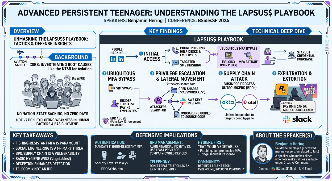 Visual summary for Advanced Persistent Teenagers: Understanding the Lapsus$ Playbook by Benjamin Hering
