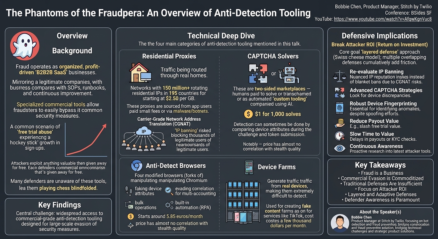 Visual summary for The Phantoms of the Fraudpera: An Overview of Anti-Detection Tooling by Bobbie Chen