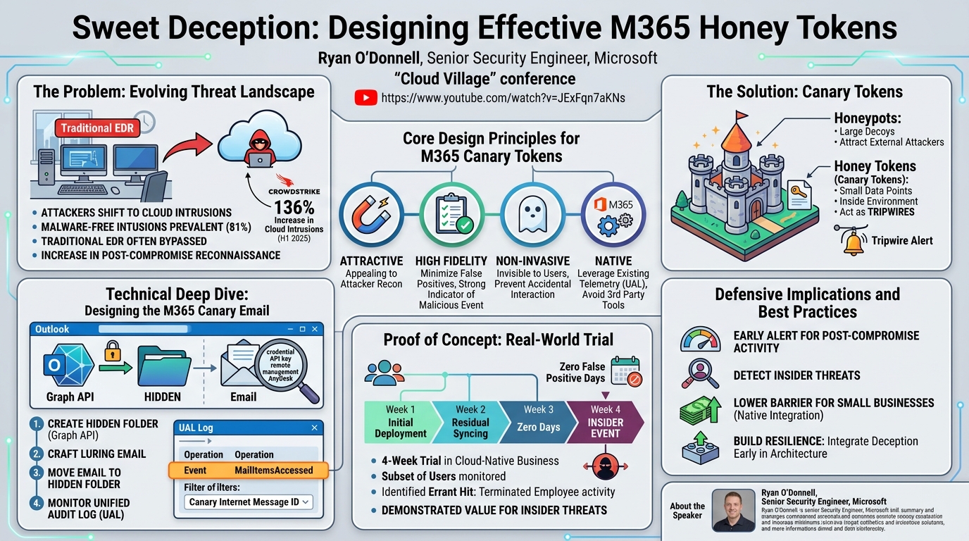 Visual summary for Sweet Deception: Designing Effective M365 Honey Tokens by Ryan O'Donnell