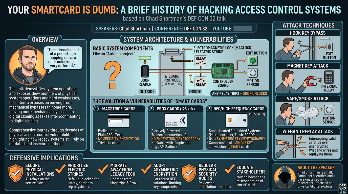 Visual summary for Your Smartcard is Dumb A Brief History of Hacking Access Control Systems by Chad Shortman