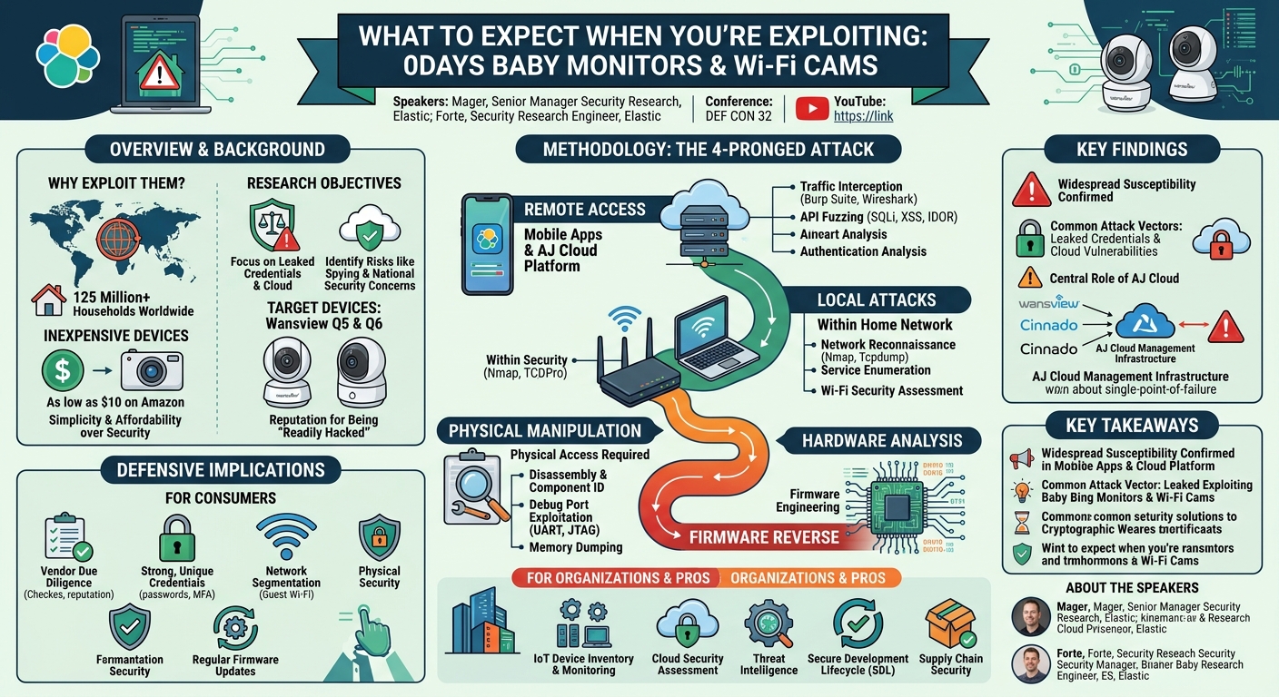 Visual summary for What To Expect When You’re Exploiting: 0Days Baby Monitors & Wi-Fi Cams by Mager, Forte