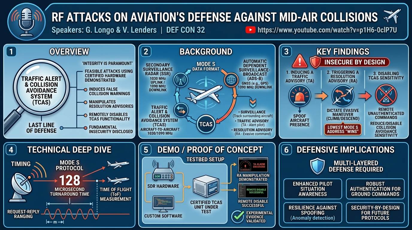 Visual summary for RF Attacks on Aviation's Defense Against Mid-Air Collisions by G. Longo, V. Lenders