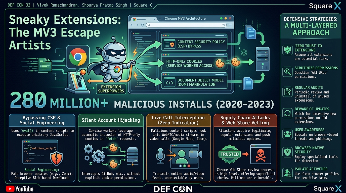 Visual summary for Sneaky Extensions The MV3 Escape Artists by Vivek Ramachandran, Shourya Pratap Singh