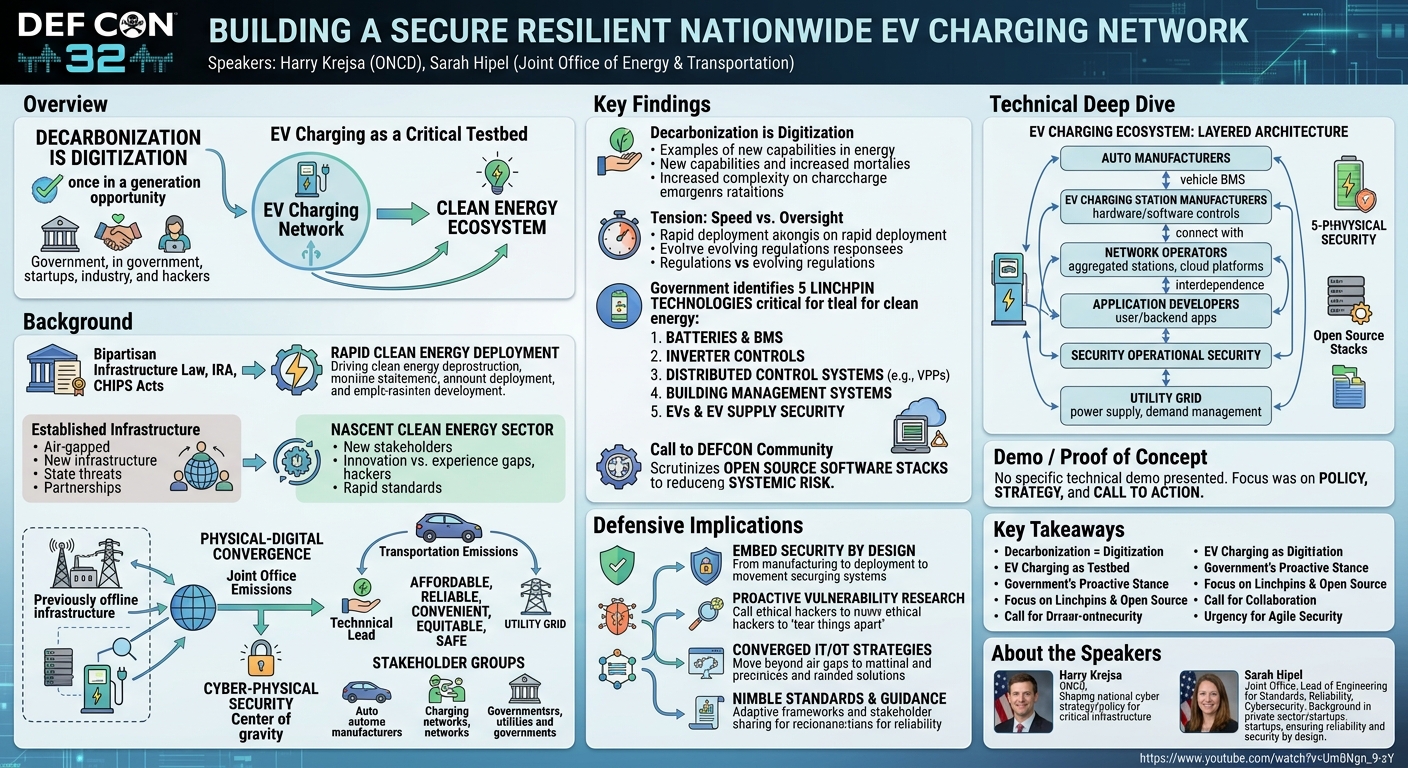 Visual summary for Building a secure resilient nationwide EV charging network by Harry Krejsa, Sarah Hipel