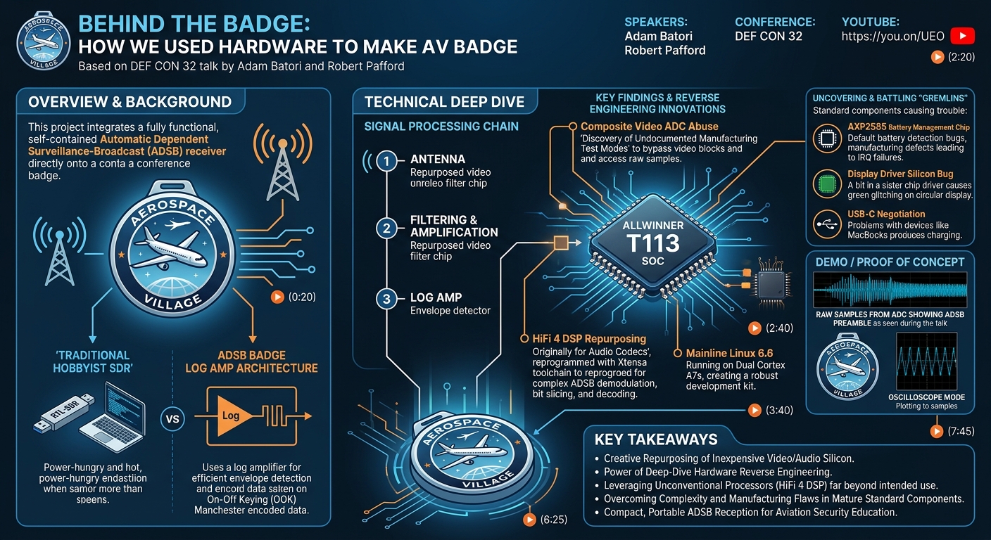 Visual summary for Behind the Badge:How we used hardware to make AV badge by Adam Batori, Robert Pafford