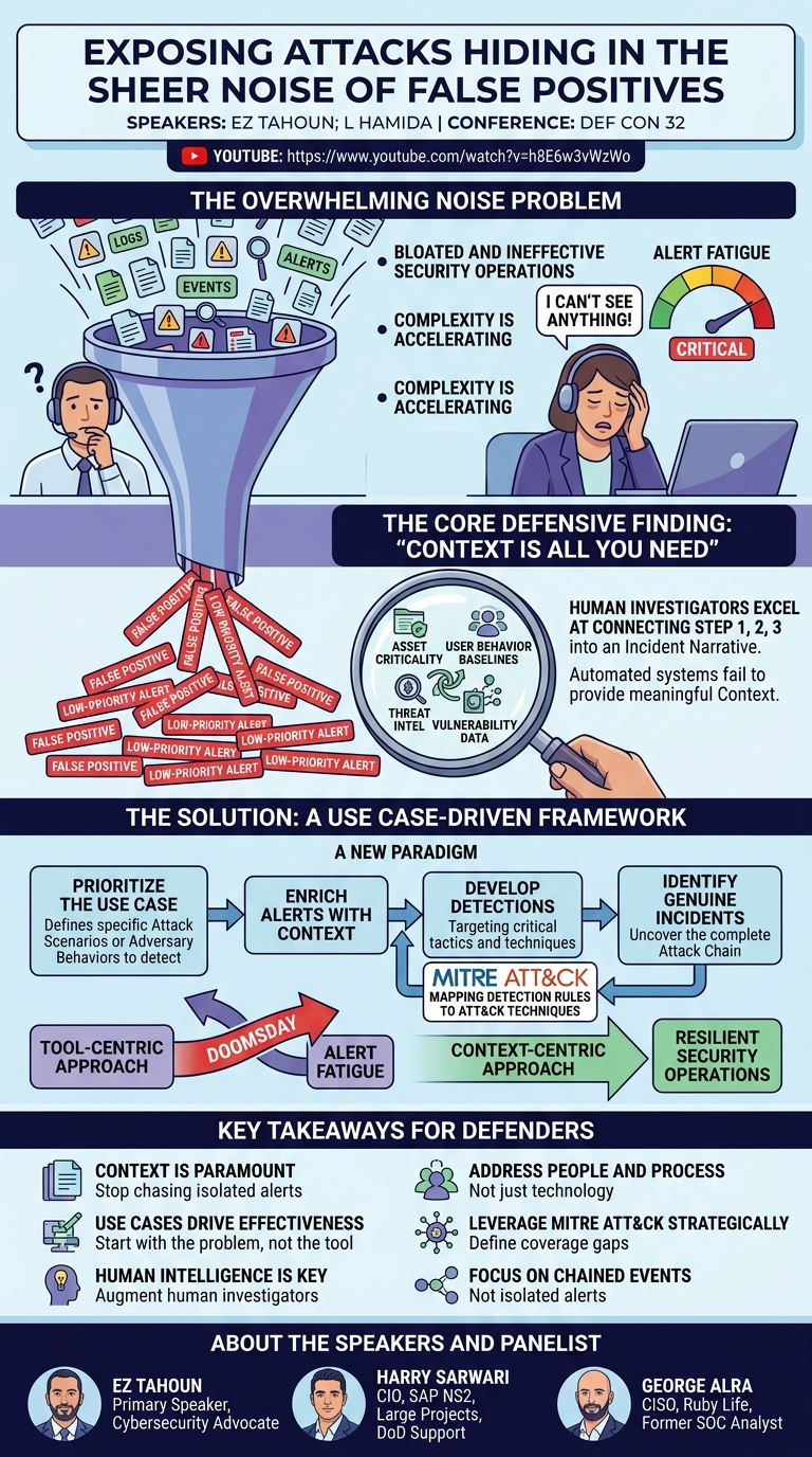 Visual summary for Exposing Attacks Hiding in the Sheer Noise of False Positives by E Tahoun, L Hamida