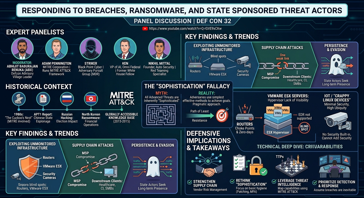 Visual summary for Responding to Breaches, Ransomware, and State Sponsored Threat Actors by Panel