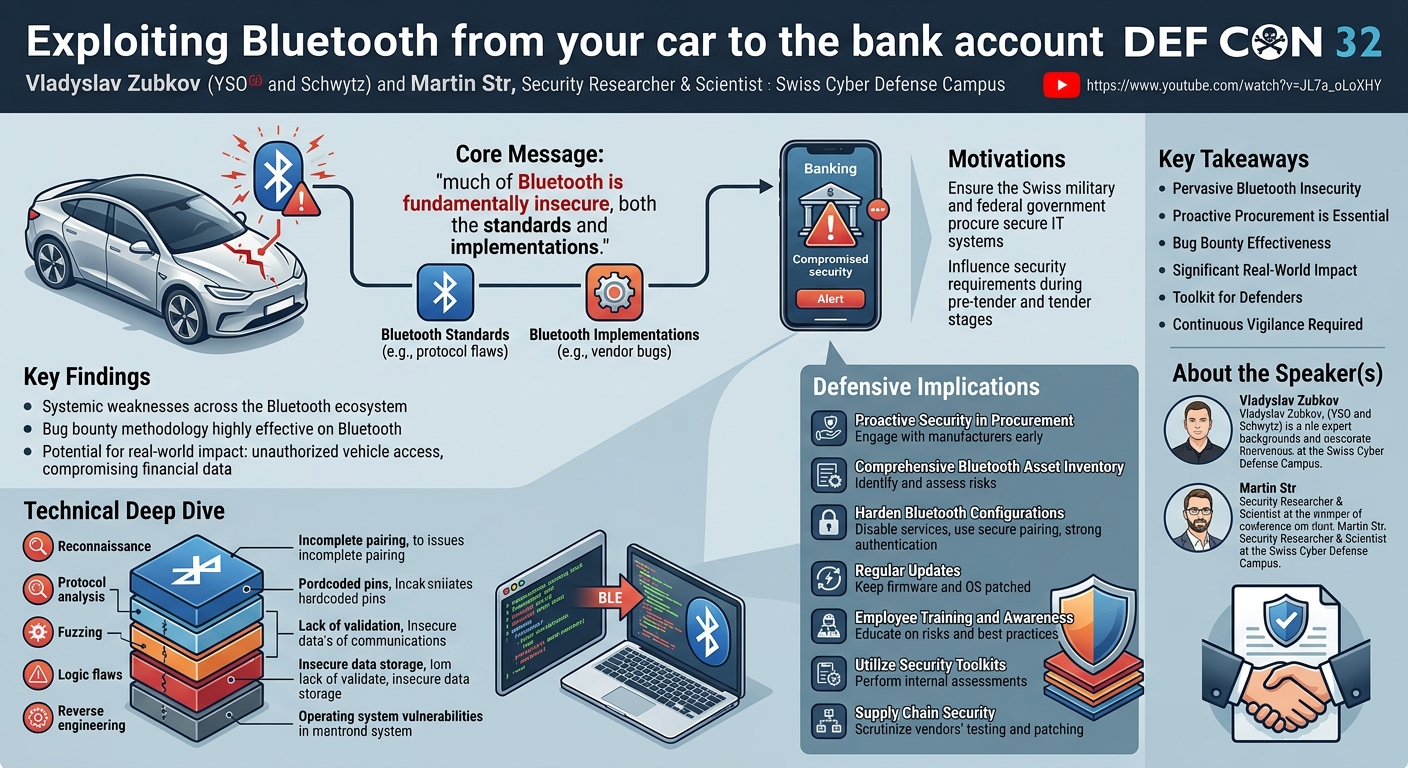 Visual summary for Exploiting Bluetooth from your car to the bank account by Vladyslav Zubkov, Martin Str