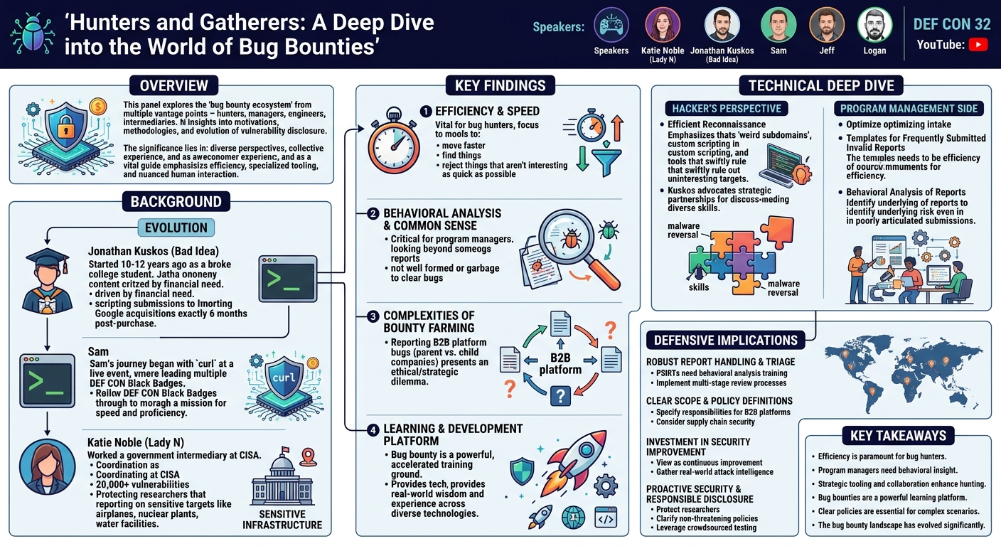 Visual summary for Hunters and Gatherers A Deep Dive into the World of Bug Bounties by Panel