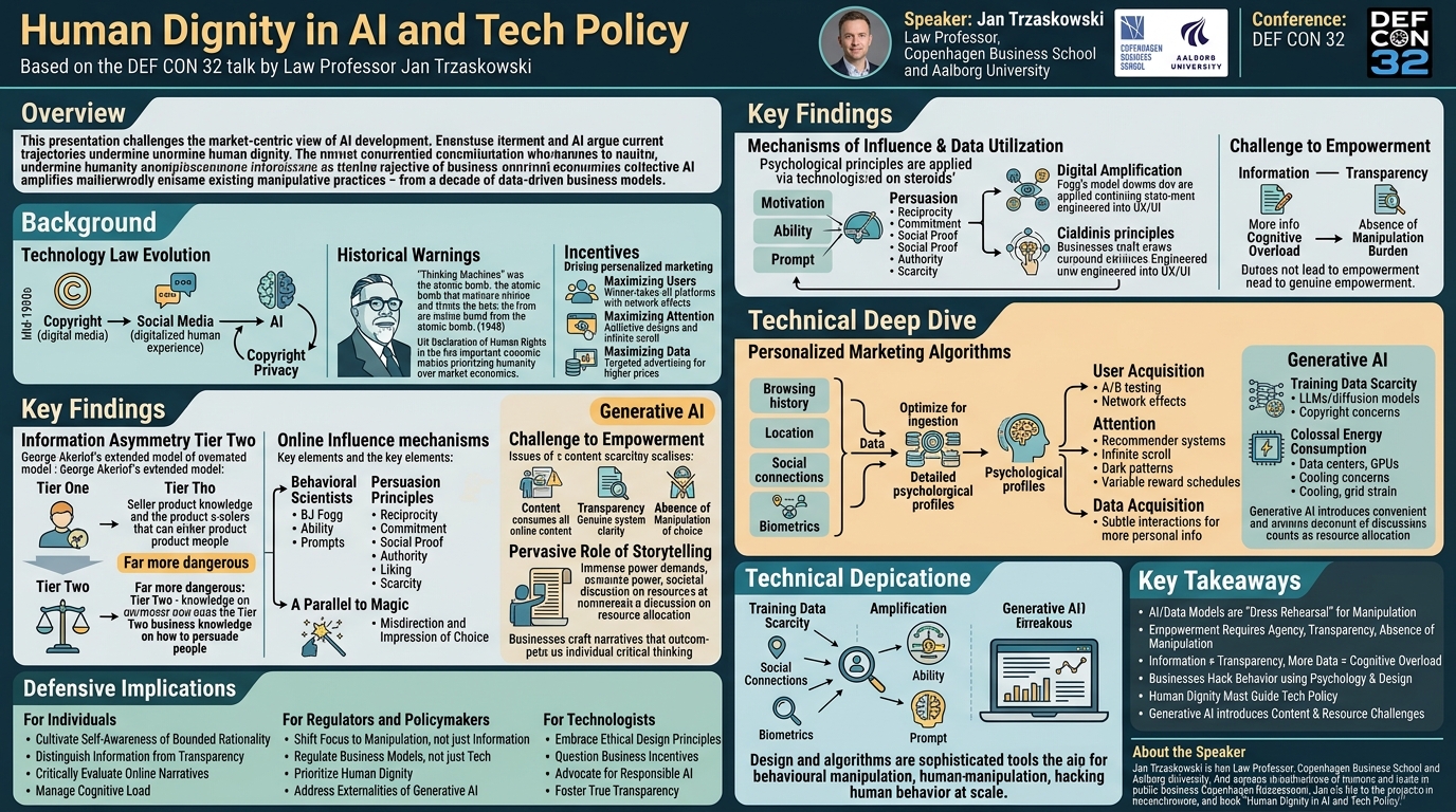 Visual summary for Human Dignity in AI and Tech Policy by Jan Trzaskowski