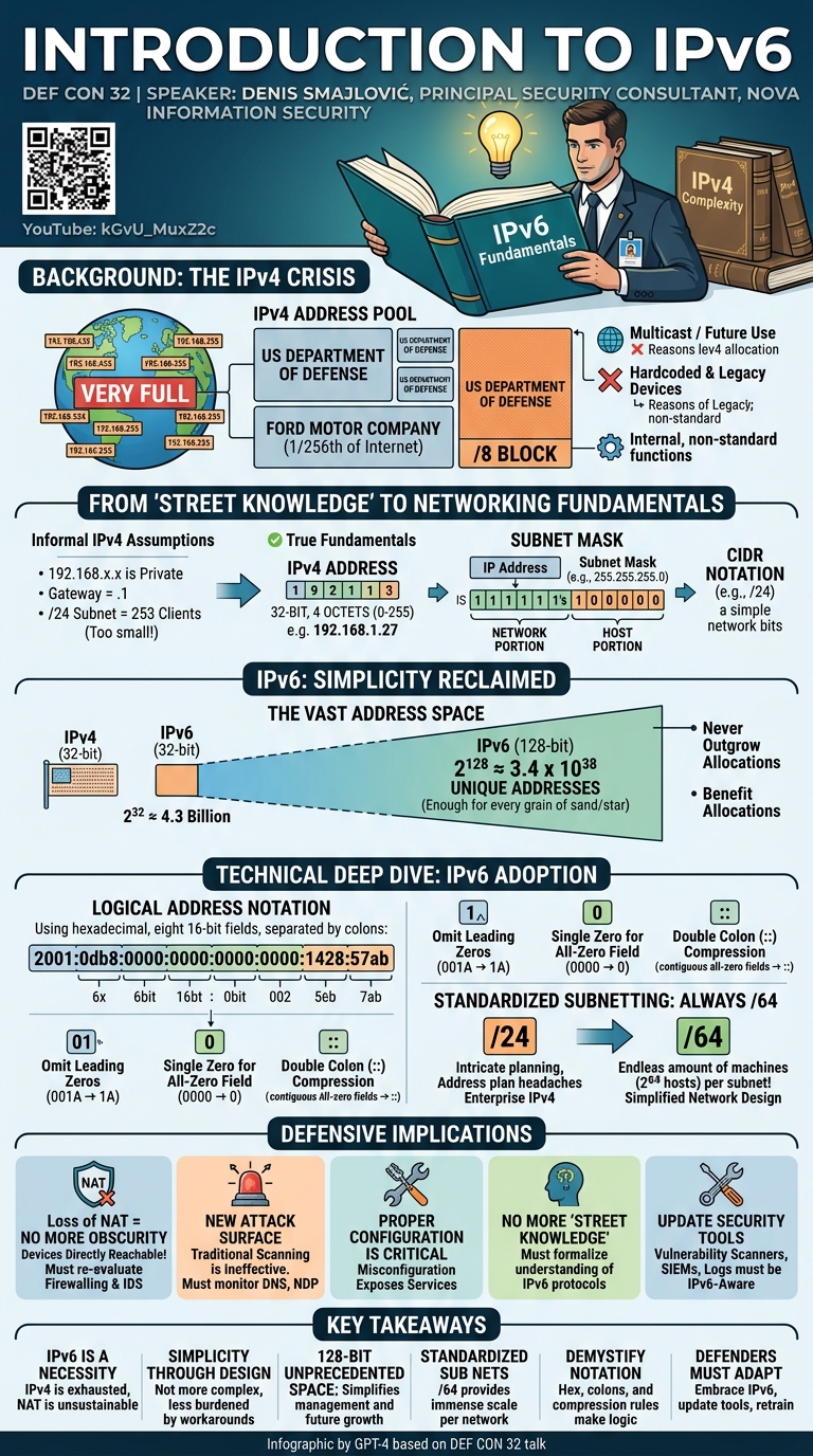 Visual summary for Introduction to IPv6 by Denis Smajlović