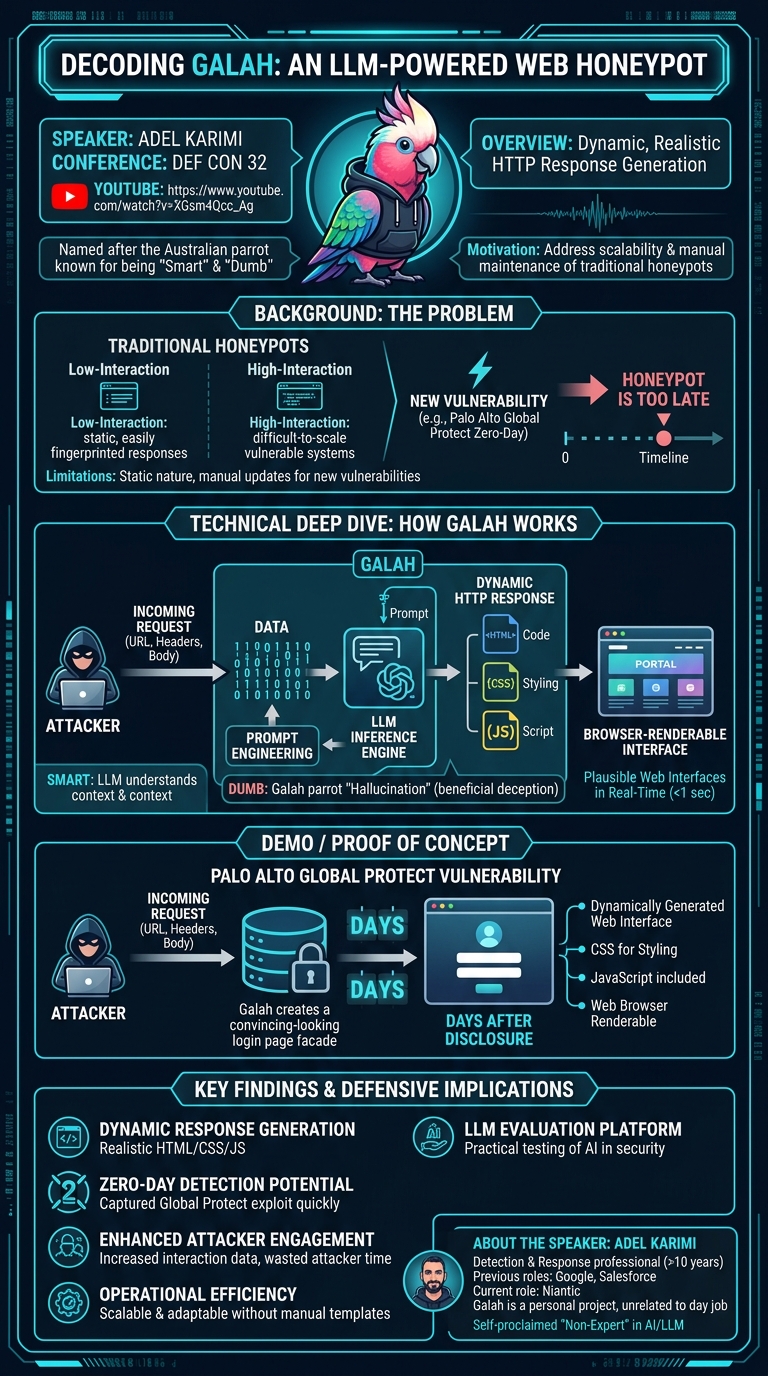 Visual summary for Decoding Galah, an LLM Powered Web Honeypot by Adel Karimi