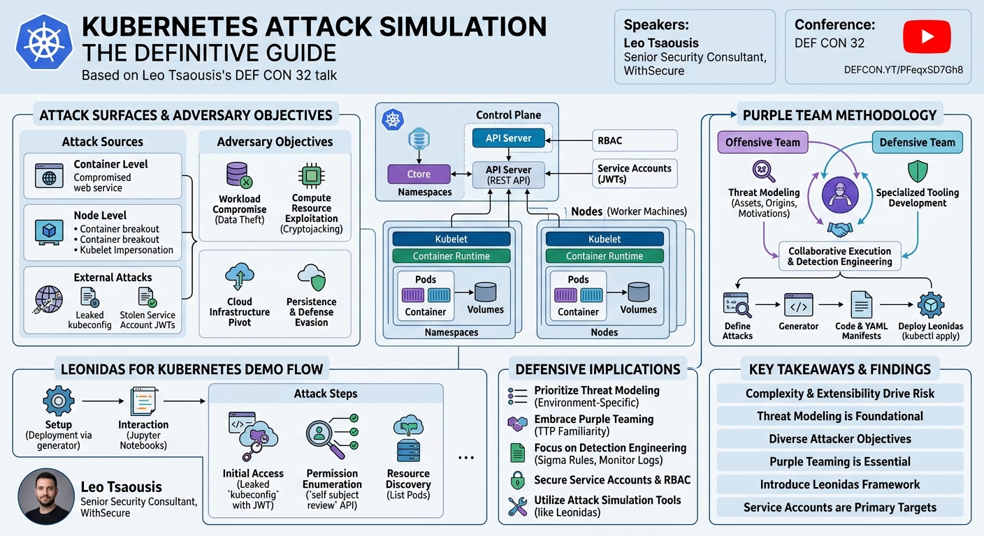 Visual summary for Kubernetes Attack Simulation The Definitive Guide by Leo Tsaousis