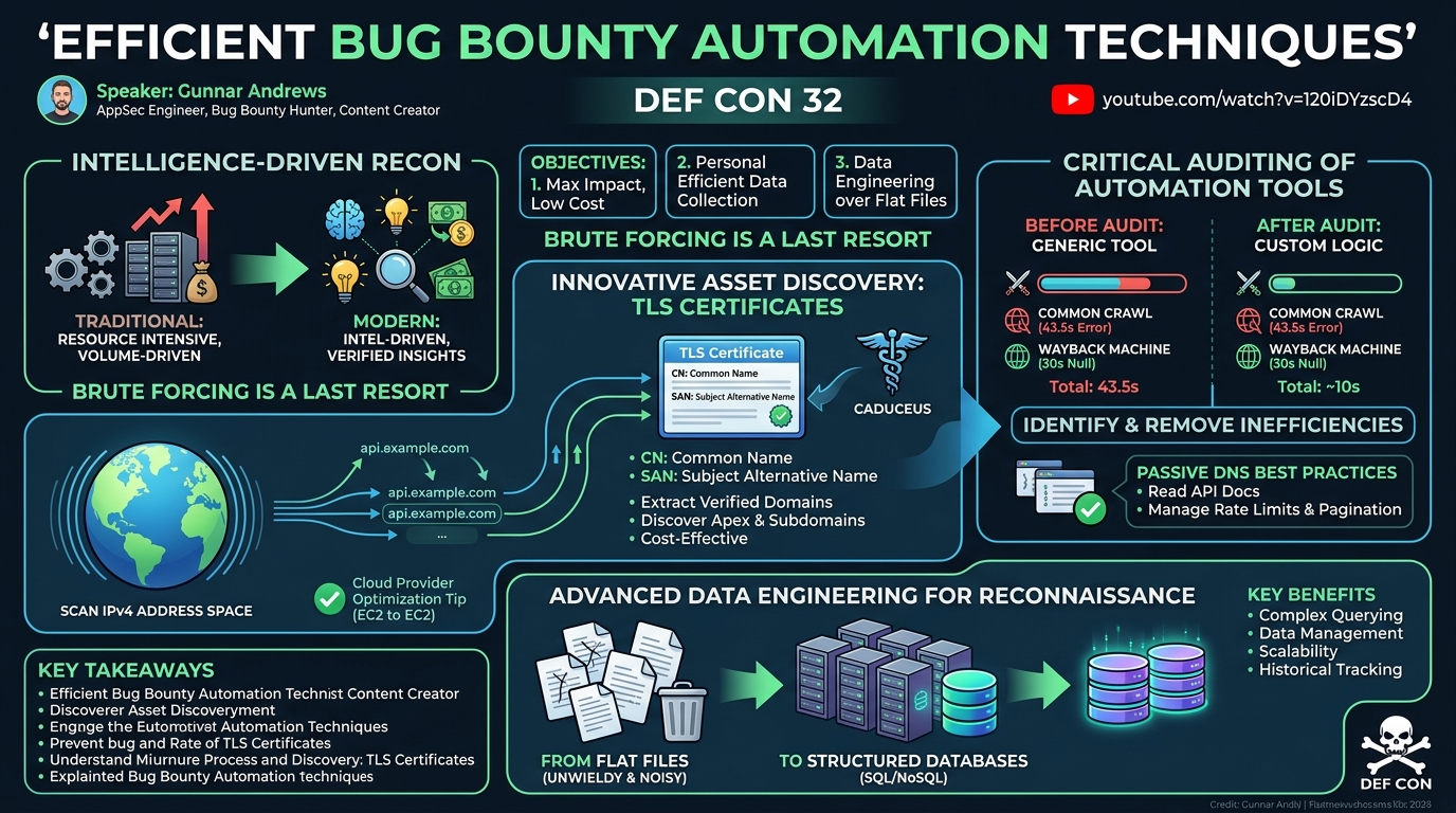 Visual summary for Efficient Bug Bounty Automation Techniques by Gunnar Andrews