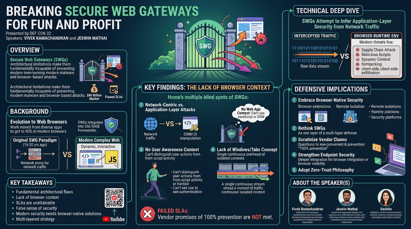 Visual summary for Breaking Secure Web Gateways for Fun and Profit by Vivek Ramachandran, Jeswin Mathai