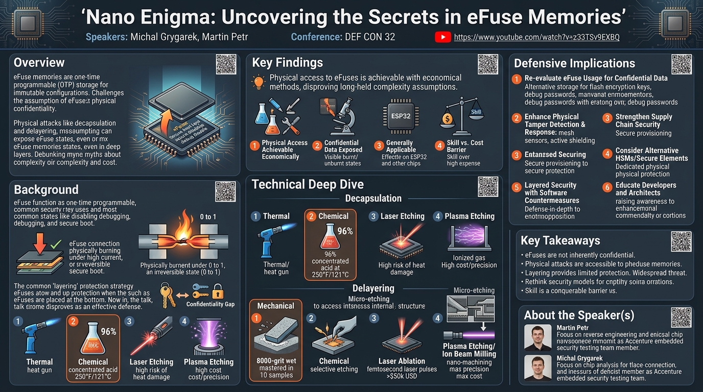 Visual summary for Nano Enigma Uncovering the Secrets in eFuse Memories by Michal Grygarek, Martin Petr